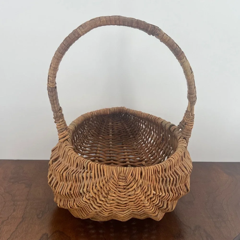 Vintage Woven Willow Oval Gathering Basket Handmade Country Farmhouse Cottage